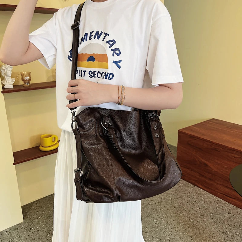 Vintage Winter Shoulder Bag Large PU Leather