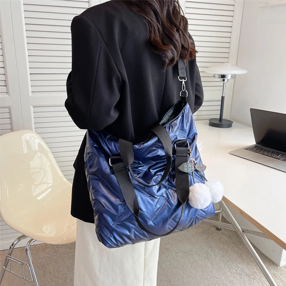 Winter Women's Padded Shoulder Bag Down Fabric Large Capacity Messenger Bag Hand