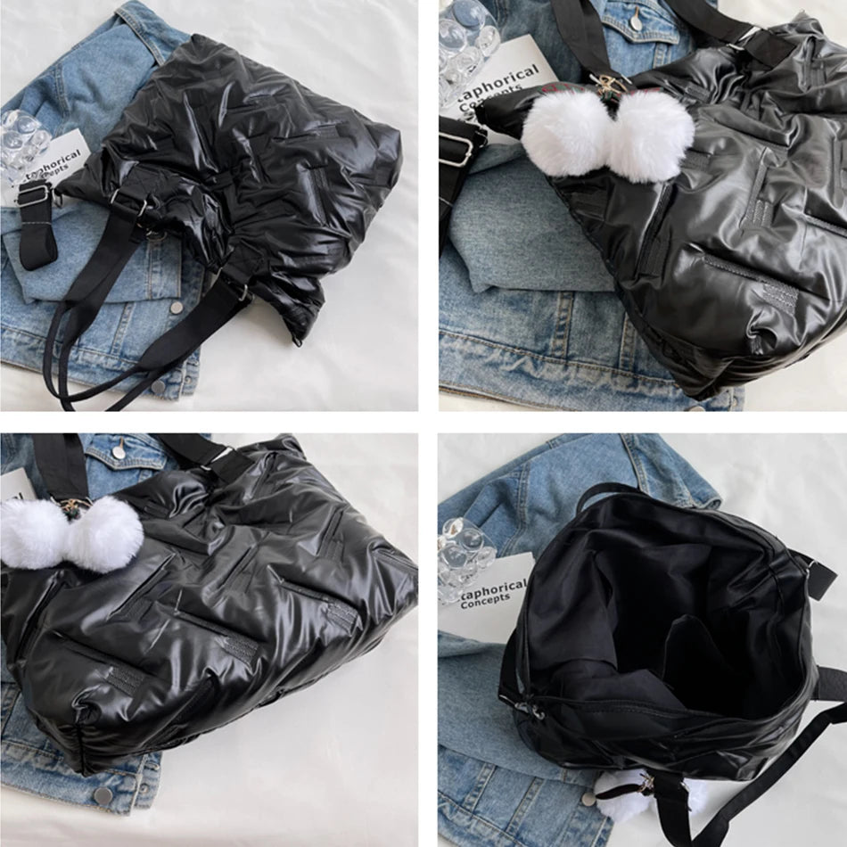 Winter Women's Padded Shoulder Bag Down Fabric Large Capacity Messenger Bag Hand