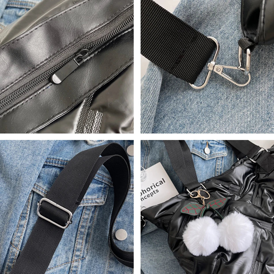 Winter Women's Padded Shoulder Bag Down Fabric Large Capacity Messenger Bag Hand