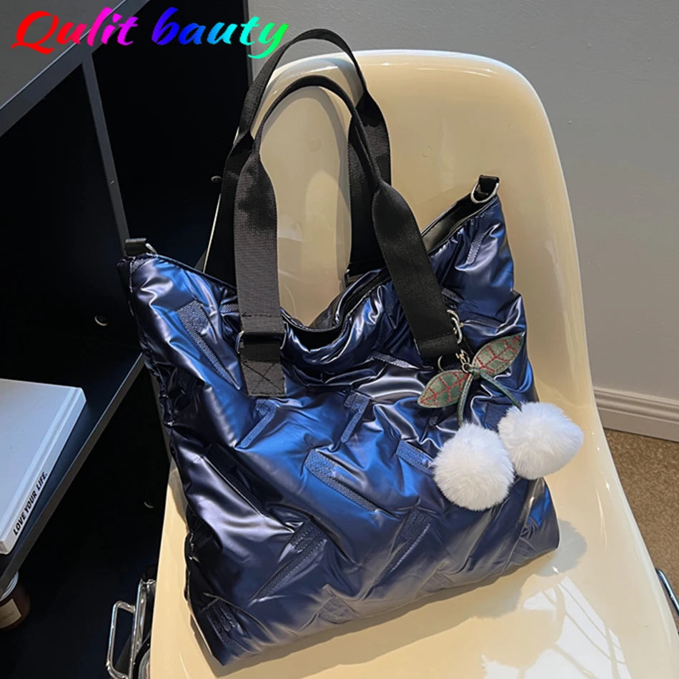 Winter Women's Padded Shoulder Bag Down Fabric Large Capacity Messenger Bag Hand