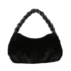 Women Vintage Faux Fur Crossbody Bag High Braided Tote Shopping Bolso
