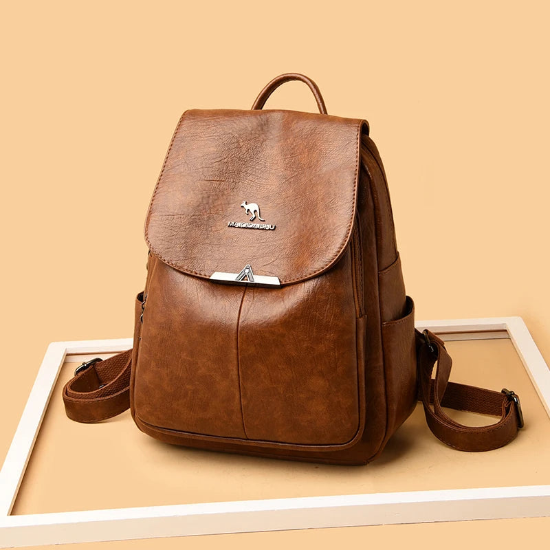 Women Backpack Soft Leather Large Capacity Travel Bag Tote
