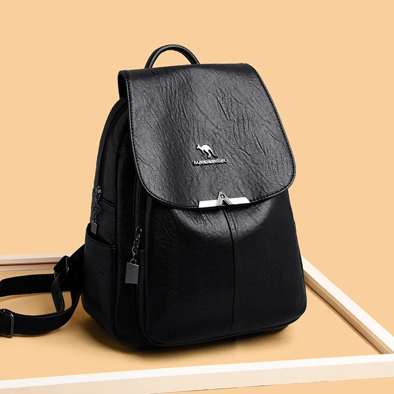 Women Backpack Soft Leather Large Capacity Travel Bag Tote