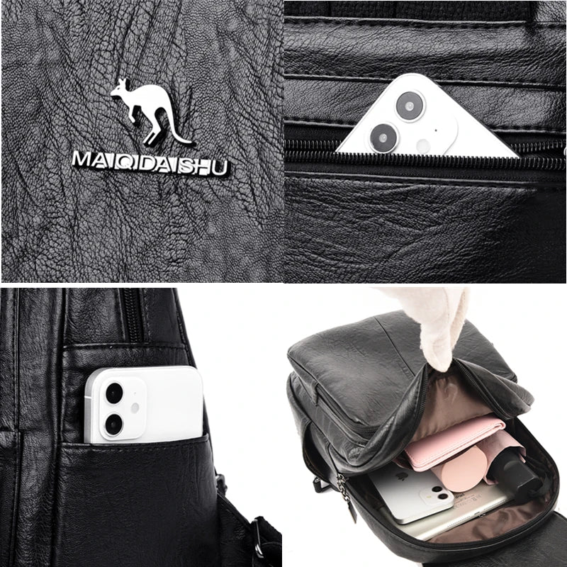 Women Backpack Soft Leather Large Capacity Travel Bag Tote