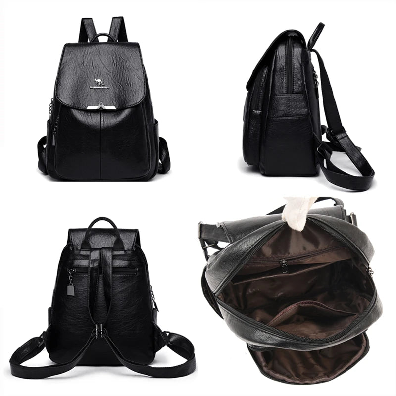 Women Backpack Soft Leather Large Capacity Travel Bag Tote
