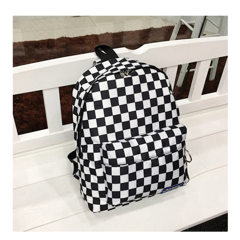Plaid Nylon Daypack Laptop Travel Backpack