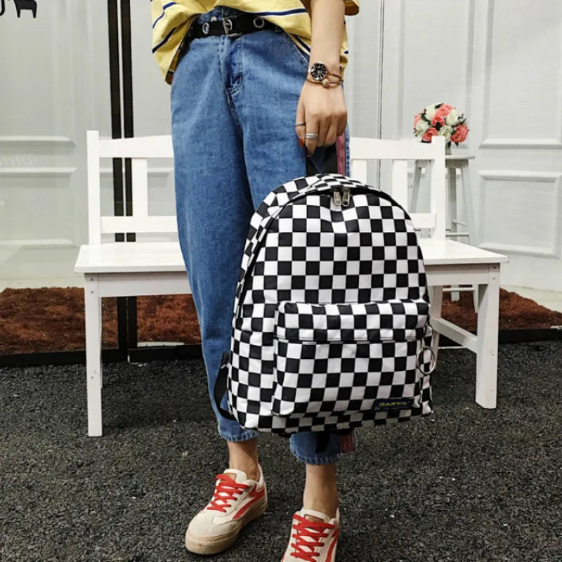 Plaid Nylon Daypack Laptop Travel Backpack