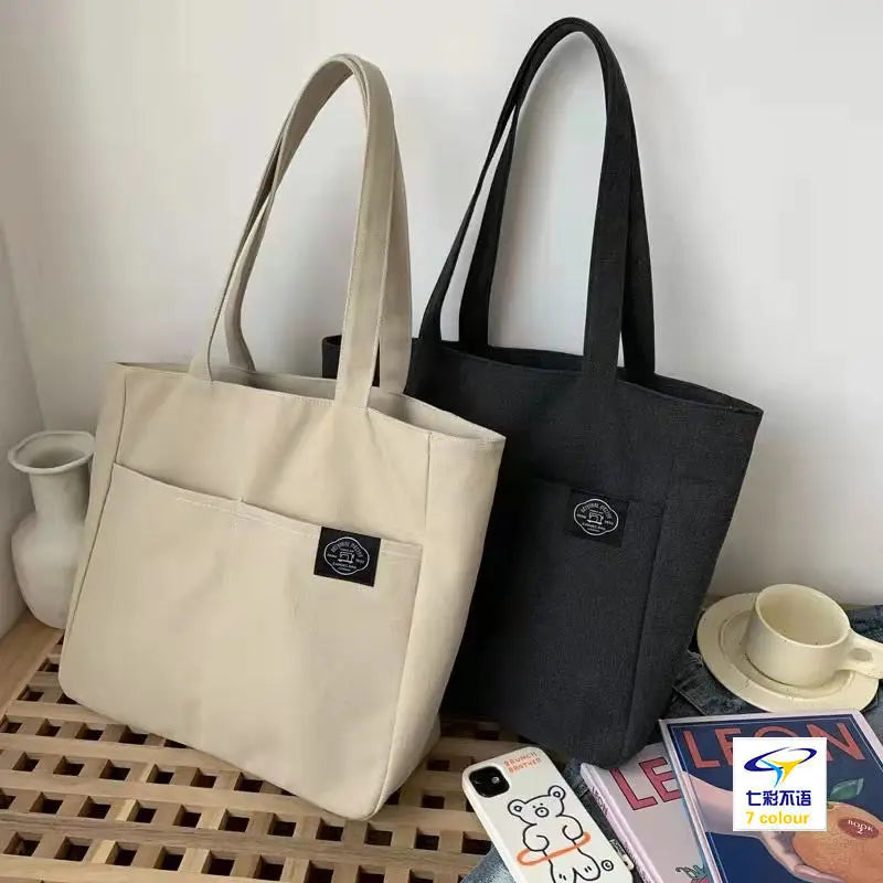 Women Canvas Tote Bag Solid Casual Handbag Shoulder Bag Large