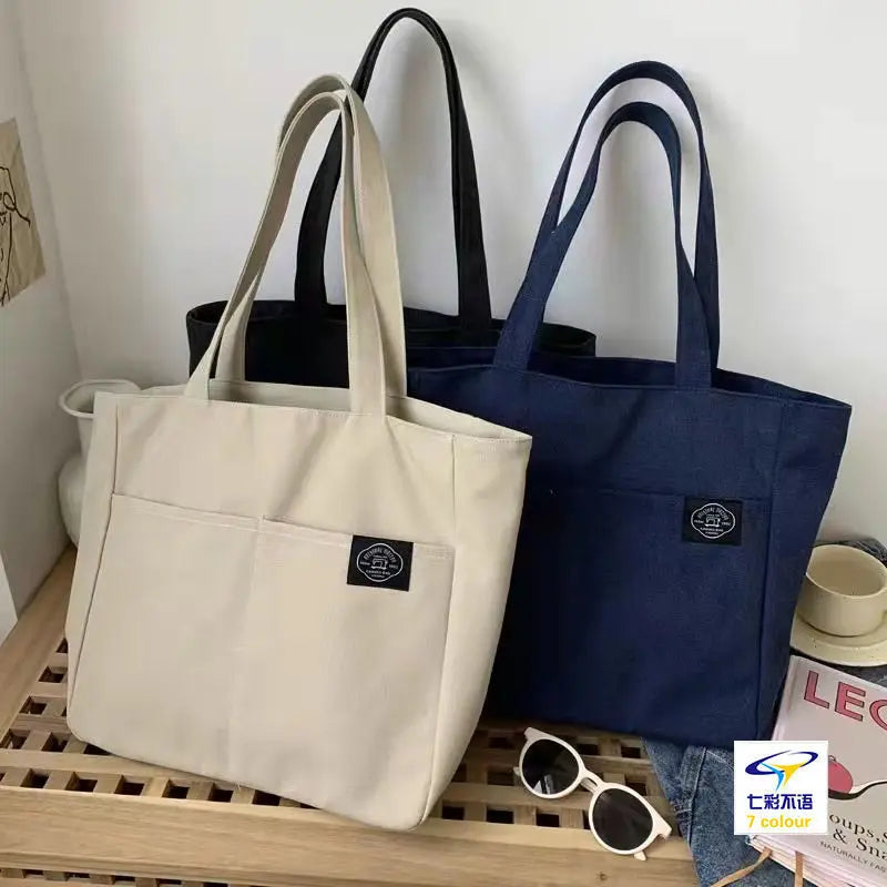 Women Canvas Tote Bag Solid Casual Handbag Shoulder Bag Large