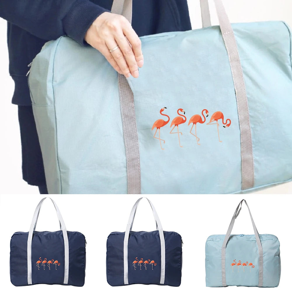 Flamingo Print Travel Handbag Large Capacity Organizer Zipper Tote Bag