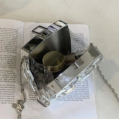 Silver PVC Box Bags Party Evening Clutch Chain Shoulder Bags