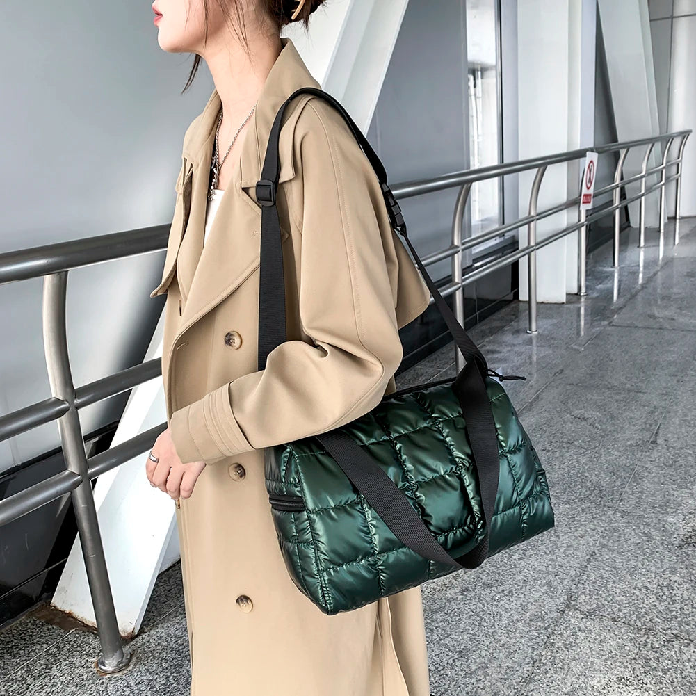 Women Padded Quilted Bag Winter Female Shoulder Bag Shopping Travel Handbag