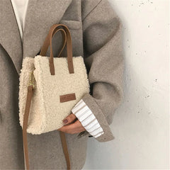 Lamb Wool Winter Shoulder Bag Beige Khaki