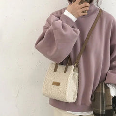 Women Winter Shoulder Bag Lamb Wool Warm Soft Autumn Ins Cross-body Beige Khaki