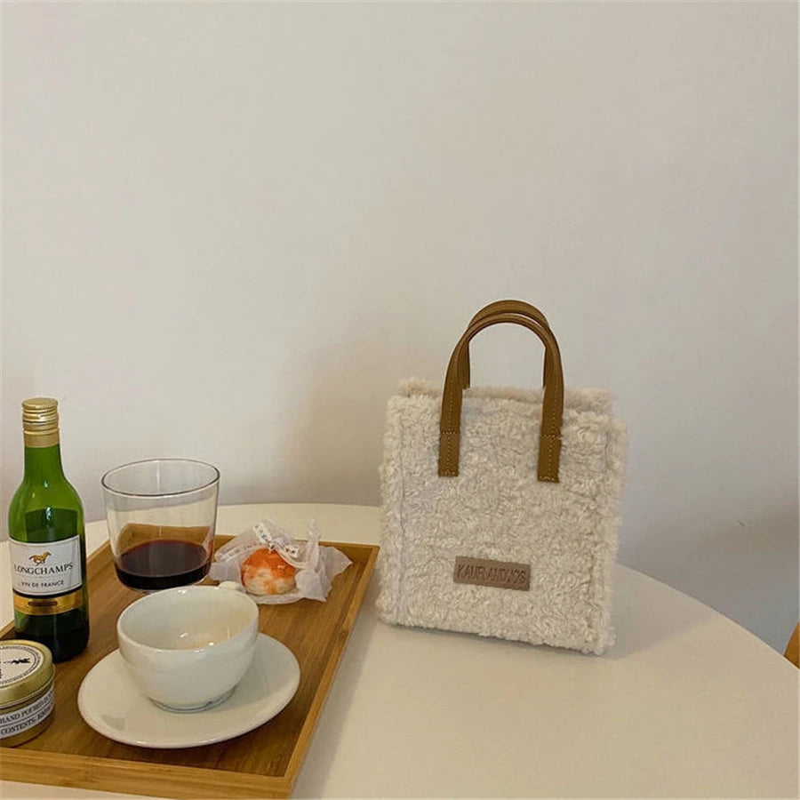 Lamb Wool Winter Shoulder Bag Beige Khaki
