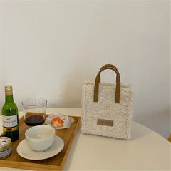 Women Winter Shoulder Bag Lamb Wool Warm Soft Autumn Ins Square Cross-body Beige