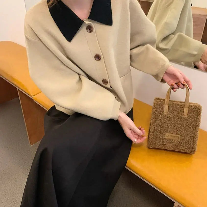 Lamb Wool Winter Shoulder Bag Beige Khaki