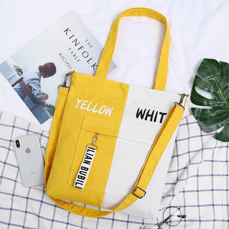Youth Letter Print Canvas Tote Bag Student Handbag