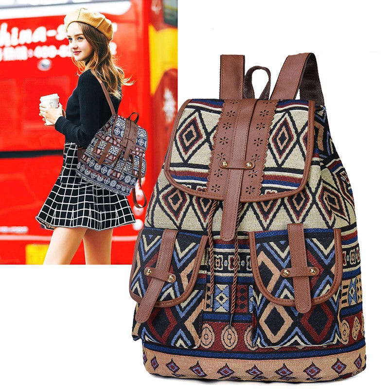 Ethnic Retro Pattern Waterproof Canvas Women's Backpack