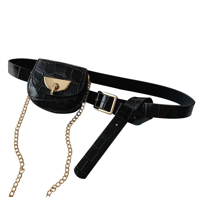 Women's Chain Waist Bag with PU Leather Belt and Wallet