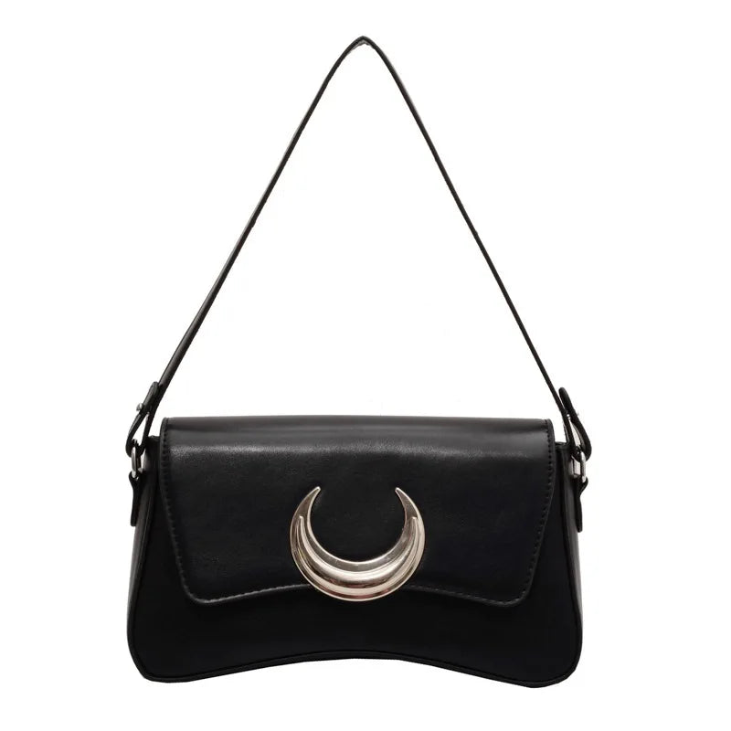 Women Leather Armpit Bag Chain Crossbody Handbag Arc Bag
