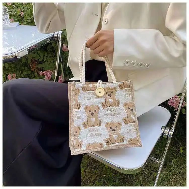 Small Fresh Japanese Linen Tote Bag for Student Lunch