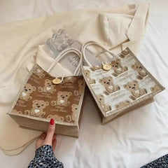 Small Fresh Japanese Linen Tote Bag for Student Lunch