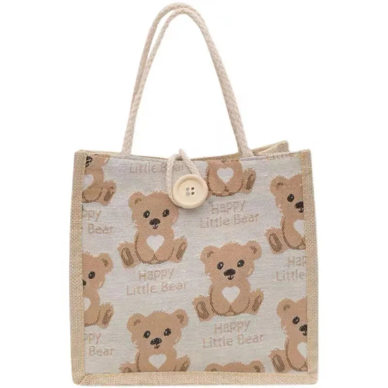 Small Fresh Japanese Linen Tote Bag for Student Lunch