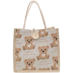 Small Fresh Japanese Linen Tote Bag for Student Lunch