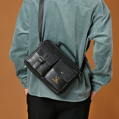 Vintage Leather Men Messenger Bag Large Capacity Crossbody Bag