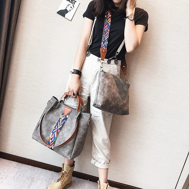 Women's PU Leather Wide Shoulder Strap Bag