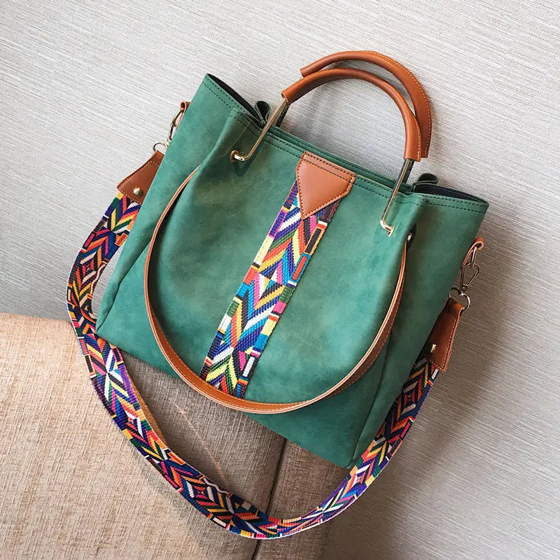 Women's PU Leather Wide Shoulder Strap Bag