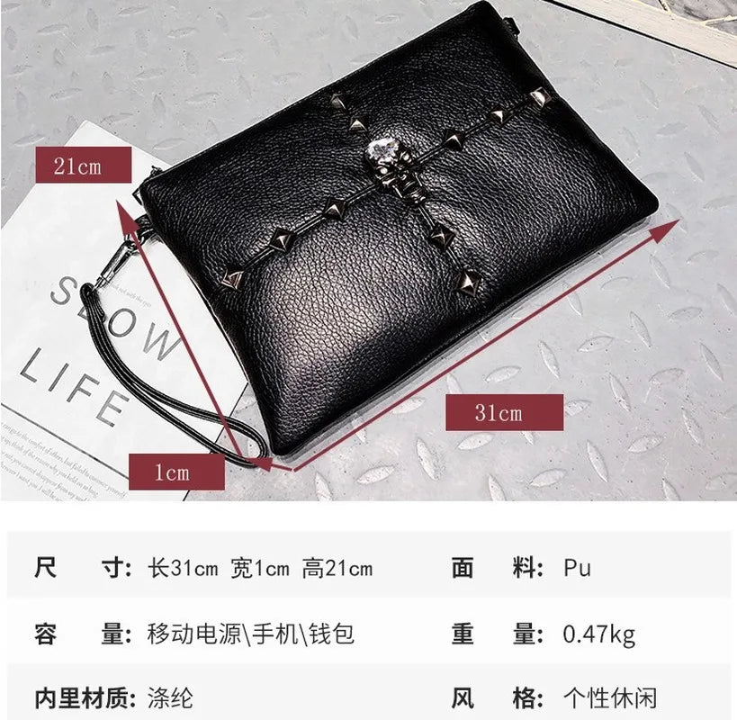 Skull Envelope Bag PU Leather Shoulder Clutch Large Capacity Casual Women's Bag
