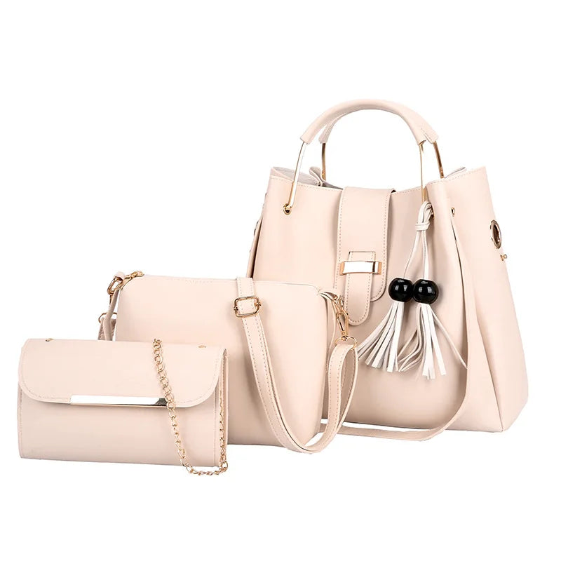 Women's PU Leather Shoulder Bag Set Large Capacity Bucket Bag