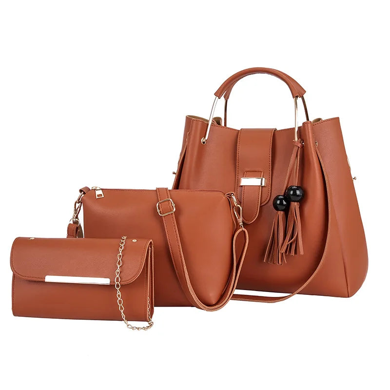 Women's PU Leather Shoulder Bag Set Large Capacity Bucket Bag