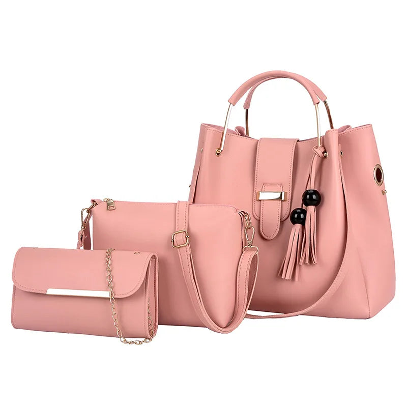 Women's PU Leather Shoulder Bag Set Large Capacity Bucket Bag
