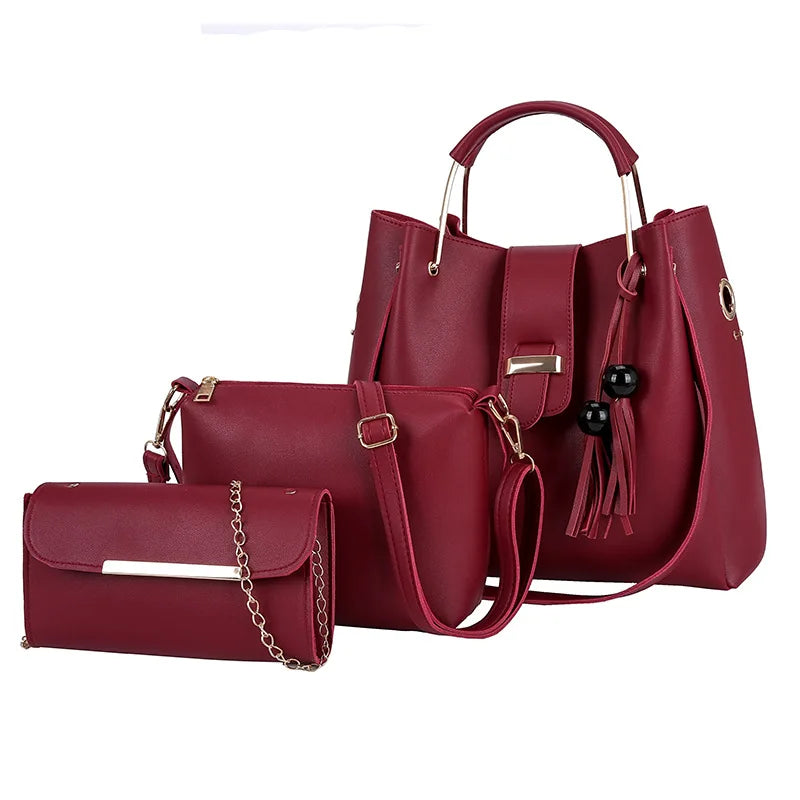Women's PU Leather Shoulder Bag Set Large Capacity Bucket Bag
