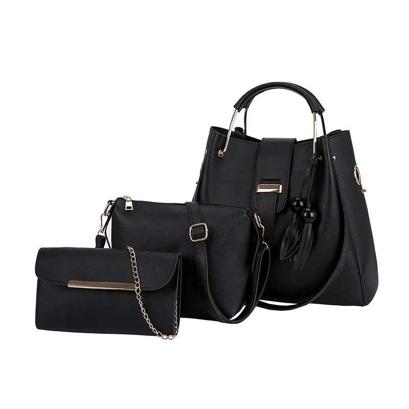 Women's PU Leather Shoulder Bag Set Large Capacity Bucket Bag