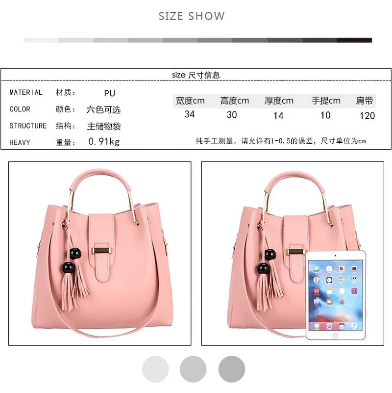 Women's PU Leather Shoulder Bag Set Large Capacity Bucket Bag