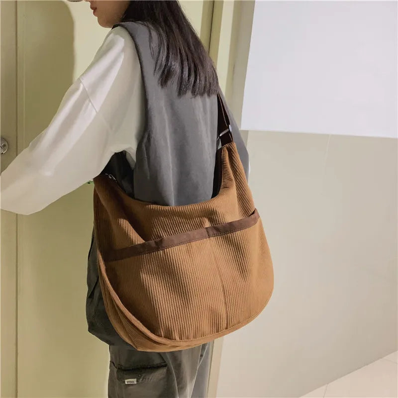 Retro Dumplings Bag Women's Shoulder Clutch Crossbody Corduroy Handbag