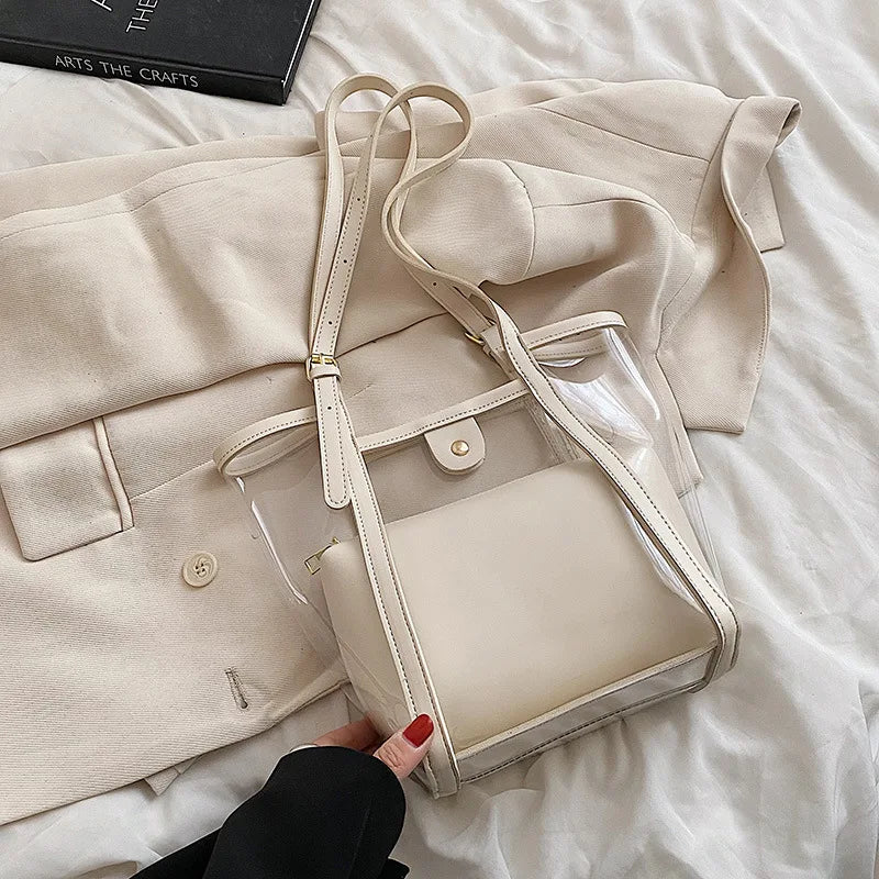 Transparent Jelly Bucket Bag Women's Shoulder Handbag Tote Purse