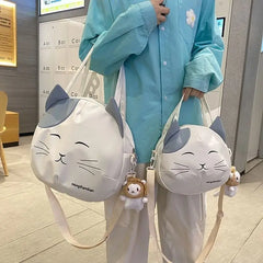Canvas Cat Print Messenger Shoulder Bag Women Tote School Crossbody Bag