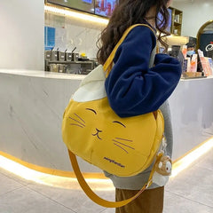 Canvas Cat Print Messenger Shoulder Bag Women Tote School Crossbody Bag