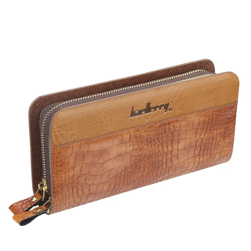Crocodile Pattern Clutch Wallet PU Leather Zipper Business Purses