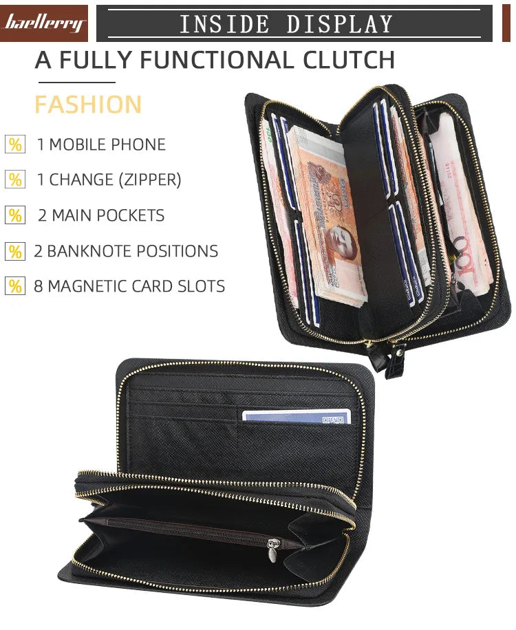 Crocodile Pattern Clutch Wallet PU Leather Zipper Business Purses