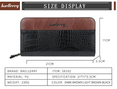 Crocodile Pattern Clutch Wallet PU Leather Zipper Business Purses