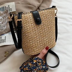 2022 Women's Straw Woven Shoulder Bag Crossbody Bucket Bag
