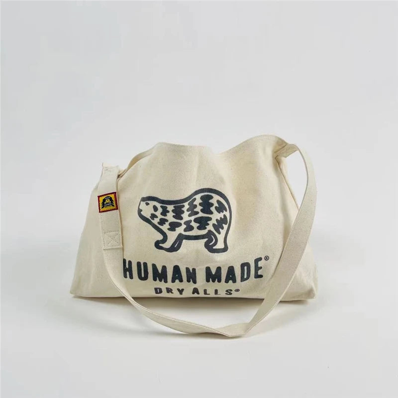 2022ss HUMAN Bear Print Canvas Bag Couple One Shoulder Crossbody Bag