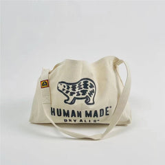 2022ss HUMAN One Shoulder Crossbody Bag, Couple Bear Canvas Bag